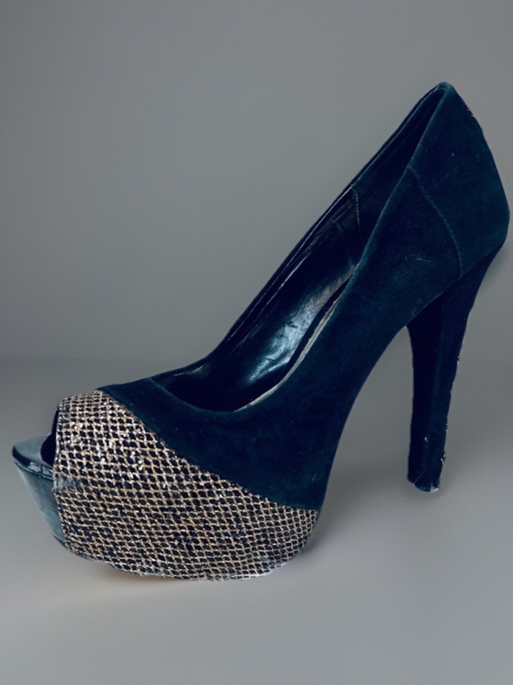 Black Platform Peep Toe Lace Corset Heel P…